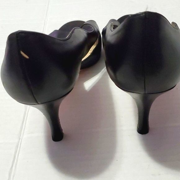 Talbots Leather Black Open-toe Classic Career Modest Heels - Picture 4 of 10